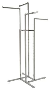 only garment racks #2223 four way rack clothing rack - heavy duty chrome 4 way rack, adjustable height arms, square tubing, perfect for clothing store display with 4 straight arms