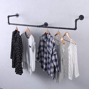 industrial pipe clothing rack wall mounted,vintage retail garment rack display rack cloths rack,metal commercial clothes racks for hanging clothes,black iron clothing rod laundry room decor(39.3in)