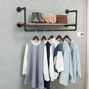 Wall-Mounted Clothes Rack with shelves, Industrial Pipe Clothes Hanging Bar, Space-Saving, 40 x 10 Inches, Easy Assembly, for Small Space, Retro Black