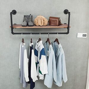 Wall-Mounted Clothes Rack with shelves, Industrial Pipe Clothes Hanging Bar, Space-Saving, 40 x 10 Inches, Easy Assembly, for Small Space, Retro Black