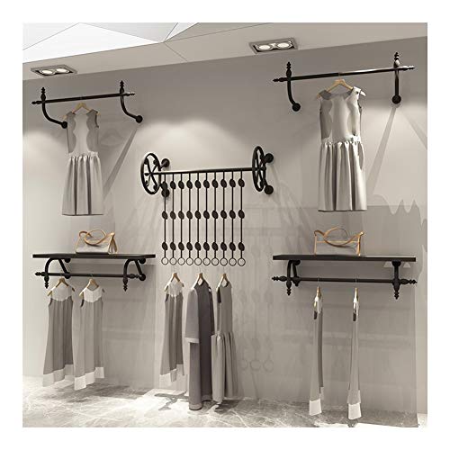 ZHIRONG Industrial Wall Mounted Clothing Rack Black Metal Display Rack for Retail Display/Laundry/Boutique/Clothing Store, 3 Sizes,Set of 5 (Size : 300CM)