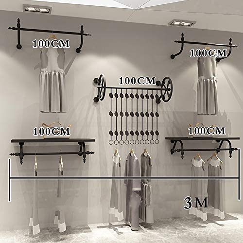 ZHIRONG Industrial Wall Mounted Clothing Rack Black Metal Display Rack for Retail Display/Laundry/Boutique/Clothing Store, 3 Sizes,Set of 5 (Size : 300CM)