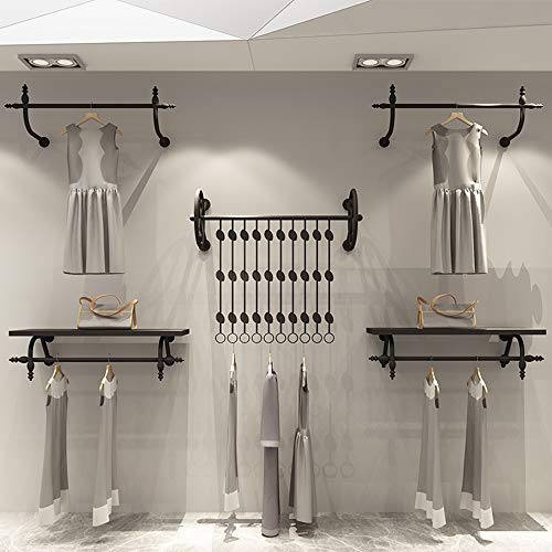 ZHIRONG Industrial Wall Mounted Clothing Rack Black Metal Display Rack for Retail Display/Laundry/Boutique/Clothing Store, 3 Sizes,Set of 5 (Size : 300CM)