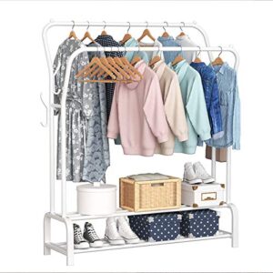 yayi garment rack clothes rack freestanding hanger double rails bedroom clothing rack with 2-tier lower storage shelf,white