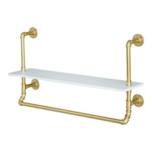 botaoyiyi gold clothing rack, 40 inch industrial pipe clothing rack, hanging garment clothes wall mounted with shelves shelving rod white for boutiques retail laundry room bedroom(39.4x9.8x19.7)