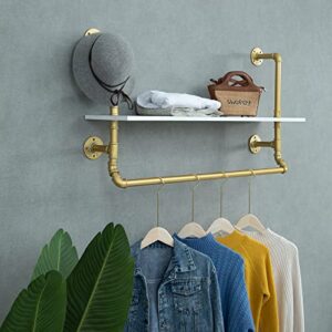 BOTAOYIYI Gold Clothing Rack, 40 inch Industrial Pipe Clothing Rack, Hanging Garment Clothes Wall Mounted with Shelves Shelving Rod White for Boutiques Retail Laundry Room Bedroom(39.4x9.8x19.7)