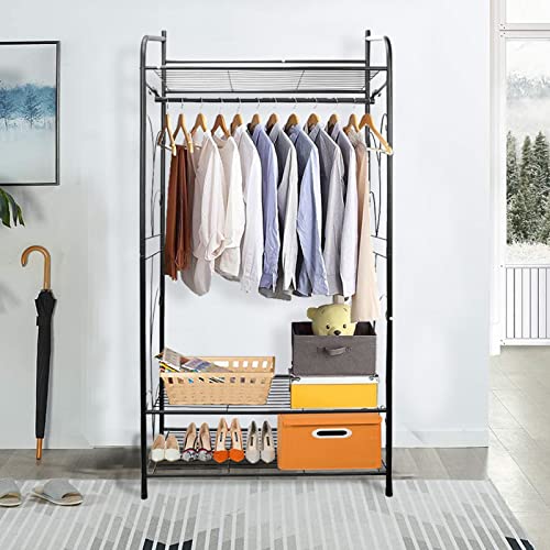 Wisfor Clothes Rack with Shelves Metal Heavy Duty Garment Clothing Rack Stand Free Standing Shelf for Bedroom