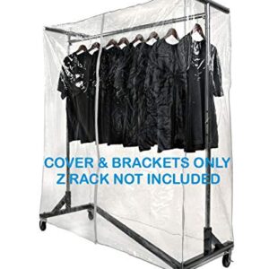 Only Hangers Heavy Gauge Clear Z Rack Cover with Zipper Plus a Pair of Round Tubing Cover Support Brackets - Combo Kit fits All 5' Wide Z Racks (Note: Z Racks Sold Separately)