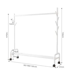 Heavy Duty Hanger Rack,Black and White Freestanding Clothing Organizer Rail,with Wheels and Bottom Portable Clothes Rack, Metal(Size:120cm,Color:White)
