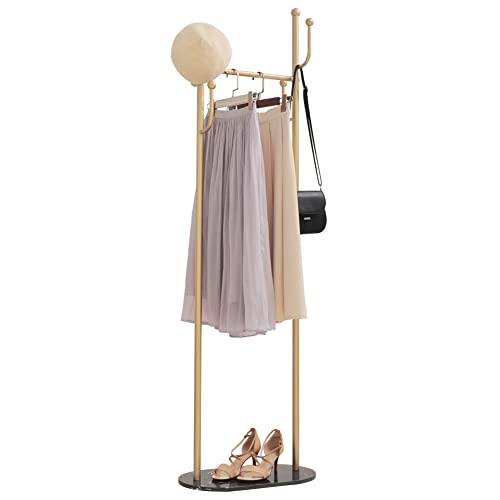 Cre Cra Gold Clothing Rack for Hanging Clothes Heavy Duty Metal Clothes Rack with Marble Base Modern Coat Rack Stand Freestanding Garment Rack for Boutiques Bedroom Office