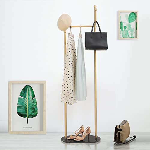 Cre Cra Gold Clothing Rack for Hanging Clothes Heavy Duty Metal Clothes Rack with Marble Base Modern Coat Rack Stand Freestanding Garment Rack for Boutiques Bedroom Office