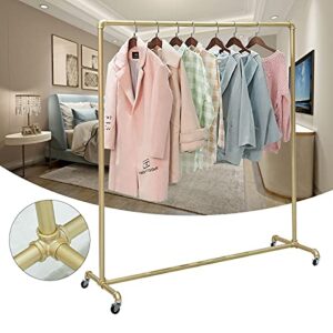 DYRABREST Industrial Pipe Clothing Rack 47 x 63 Inch Gold Vintage Garment Racks with Wheels, Heavy Duty Metal Clothes Display Rack Rolling Rack for Hanging Clothes Retail Display