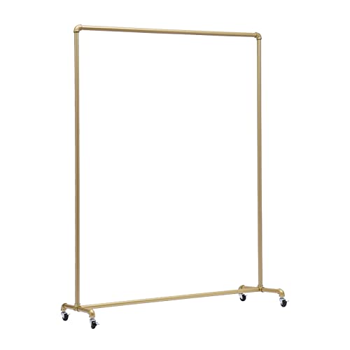 DYRABREST Industrial Pipe Clothing Rack 47 x 63 Inch Gold Vintage Garment Racks with Wheels, Heavy Duty Metal Clothes Display Rack Rolling Rack for Hanging Clothes Retail Display