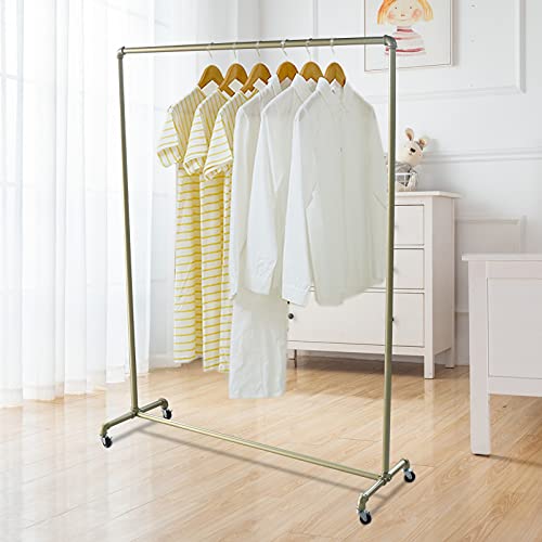 DYRABREST Industrial Pipe Clothing Rack 47 x 63 Inch Gold Vintage Garment Racks with Wheels, Heavy Duty Metal Clothes Display Rack Rolling Rack for Hanging Clothes Retail Display