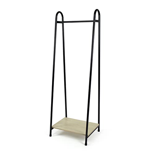 Humble Crew, Walnut/Black Freestanding Metal Garment Rack with Wood Shelf