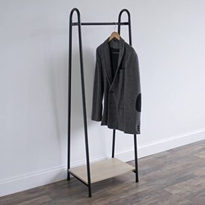 Humble Crew, Walnut/Black Freestanding Metal Garment Rack with Wood Shelf