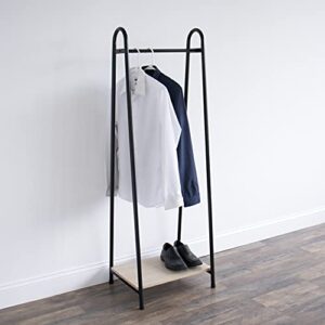 Humble Crew, Walnut/Black Freestanding Metal Garment Rack with Wood Shelf