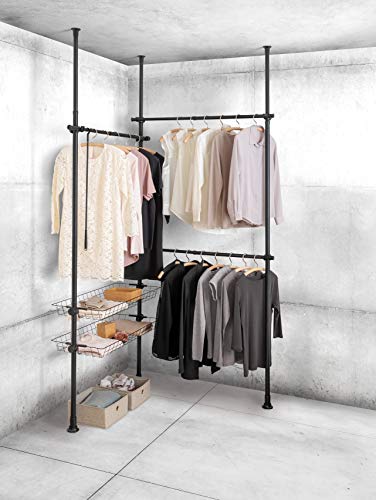 WENKO Adjustable Clothes Rack, Garment Rack System For Closet Organizer, Black Wardrobe Rack, Walk-in Closet, Clothes Organizer, 65-84.6 x 65-118.1 x 14.96 in, Black