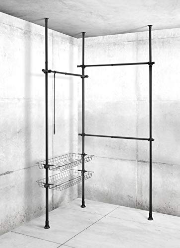 WENKO Adjustable Clothes Rack, Garment Rack System For Closet Organizer, Black Wardrobe Rack, Walk-in Closet, Clothes Organizer, 65-84.6 x 65-118.1 x 14.96 in, Black