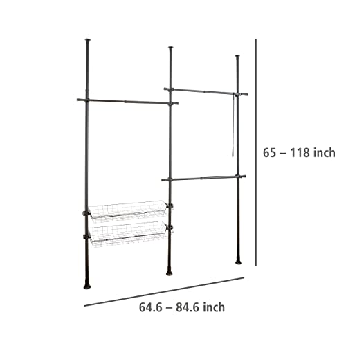 WENKO Adjustable Clothes Rack, Garment Rack System For Closet Organizer, Black Wardrobe Rack, Walk-in Closet, Clothes Organizer, 65-84.6 x 65-118.1 x 14.96 in, Black