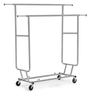 topeakmart rolling clothes rack 250 lbs load capacity commercial double rail garment racks portable clothes rack, clothing rack, hanging cloest organizer, drying racks for laundry, wardrobe cloest