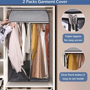 MISSLO 1 Pack 43" Hanging Garment Bags for Storage + 1 Pack 2 Shelves Clothing Racks for Hanging Clothes