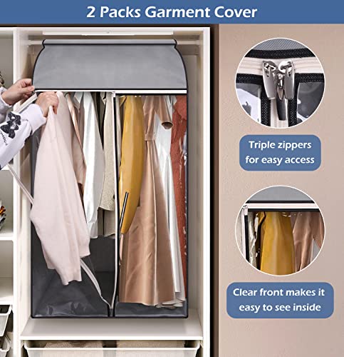 MISSLO 1 Pack 43" Hanging Garment Bags for Storage + 1 Pack 2 Shelves Clothing Racks for Hanging Clothes