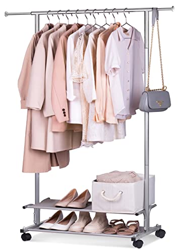 MISSLO 1 Pack 43" Hanging Garment Bags for Storage + 1 Pack 2 Shelves Clothing Racks for Hanging Clothes