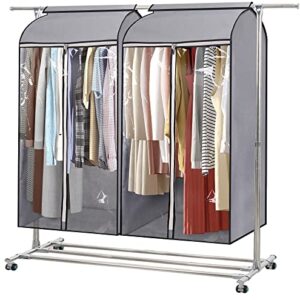 MISSLO 1 Pack 43" Hanging Garment Bags for Storage + 1 Pack 2 Shelves Clothing Racks for Hanging Clothes