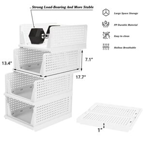 C&AHOME 4-Pack Stackable Wardrobe Storage Box, Plastic Drawer Organizer, Foldable Clothes Shelf Baskets, Folding Cube Bins, Perfect for Kitchen, Bedroom, 13.4" L x 17.7" W x 7.1" H White USWSB04W