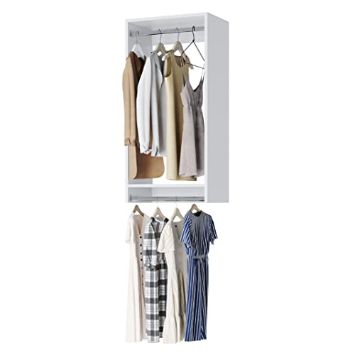 Double Hanging Closet Unit - Modular Closet System For Hanging - Corner Closet System - Closet Organizers And Storage Shelves (White, 19.5 inches Wide) Closet Shelves