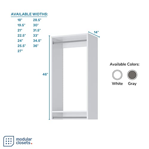 Double Hanging Closet Unit - Modular Closet System For Hanging - Corner Closet System - Closet Organizers And Storage Shelves (White, 19.5 inches Wide) Closet Shelves