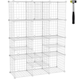c&ahome wire cube storage, wire cube with large and small dividers, metal c grids organizer shelving, ideal for closet cabinet, bedroom, living room, home, office, dormitory white uwcsmp12w