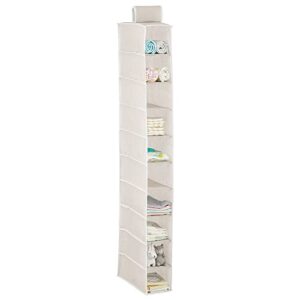 mdesign soft fabric over closet rod hanging storage organizer with 10 shelves for child/kids room or nursery - cream/white