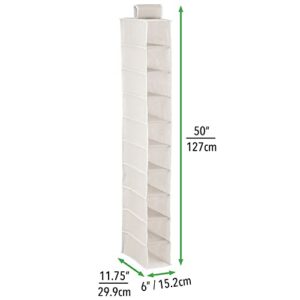mDesign Soft Fabric Over Closet Rod Hanging Storage Organizer with 10 Shelves for Child/Kids Room or Nursery - Cream/White