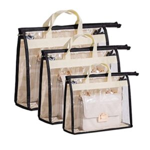 3 pack handbag organizer dust cover bag transparent anti-dust purse storage bag for hanging closet with zipper and handle space-saving storage bag( handbag storage)