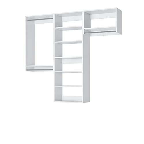 Closet Kit with Hanging Rods & Shelves - Corner Closet System - Closet Shelves - Closet Organizers and Storage Shelves (White, 96 inches Wide) Closet Shelving