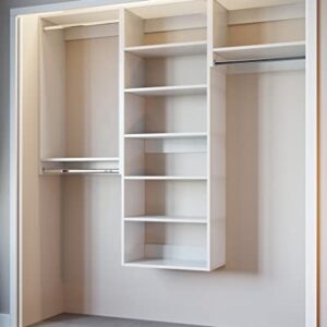 Closet Kit with Hanging Rods & Shelves - Corner Closet System - Closet Shelves - Closet Organizers and Storage Shelves (White, 96 inches Wide) Closet Shelving