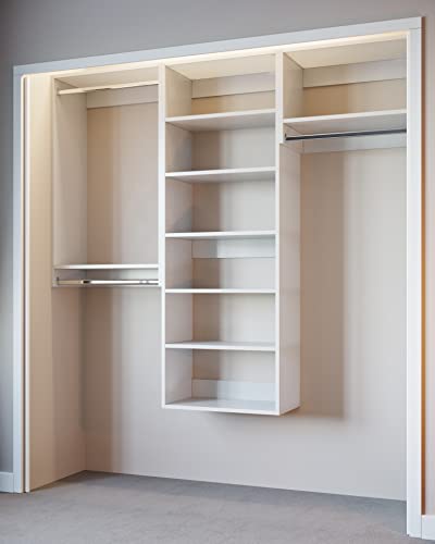 Closet Kit with Hanging Rods & Shelves - Corner Closet System - Closet Shelves - Closet Organizers and Storage Shelves (White, 96 inches Wide) Closet Shelving