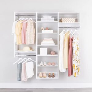 Closet Kit with Hanging Rods & Shelves - Corner Closet System - Closet Shelves - Closet Organizers and Storage Shelves (White, 96 inches Wide) Closet Shelving