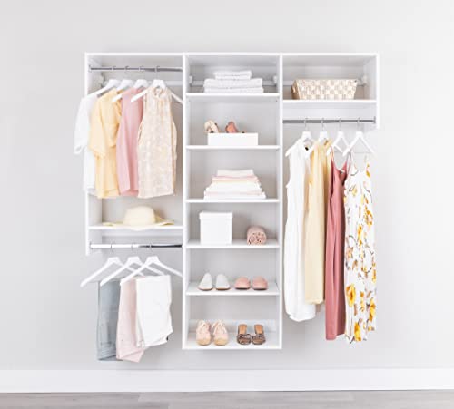 Closet Kit with Hanging Rods & Shelves - Corner Closet System - Closet Shelves - Closet Organizers and Storage Shelves (White, 96 inches Wide) Closet Shelving