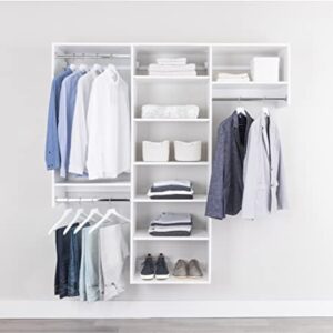Closet Kit with Hanging Rods & Shelves - Corner Closet System - Closet Shelves - Closet Organizers and Storage Shelves (White, 96 inches Wide) Closet Shelving