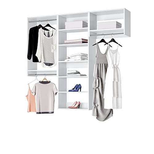 Closet Kit with Hanging Rods & Shelves - Corner Closet System - Closet Shelves - Closet Organizers and Storage Shelves (White, 96 inches Wide) Closet Shelving