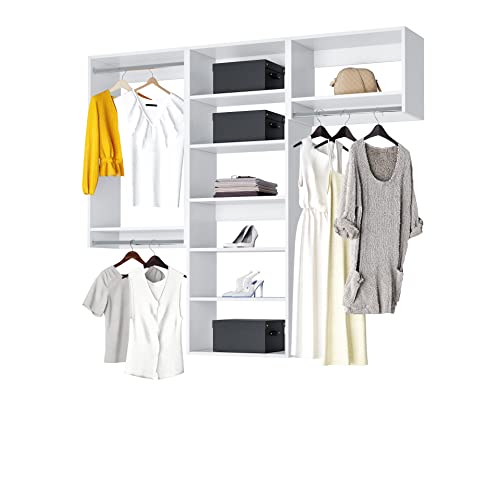 Closet Kit with Hanging Rods & Shelves - Corner Closet System - Closet Shelves - Closet Organizers and Storage Shelves (White, 96 inches Wide) Closet Shelving