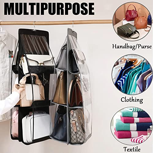 XK.Thrive Handbag Organizer Purse Organizer, 2 Pcs * 6 Pockets, Upgrade Dust Proof Purse Organizer Closet, Wardrobe Closet Organizer, Washable Handbag Organizer for Women Handbags Purse (Gray&Black)