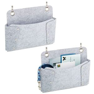 mdesign soft felt over the door hanging storage organizer for closets in bedrooms, hallway, entryway, mudroom - hooks included - textured print, 2 pack - light gray/chrome
