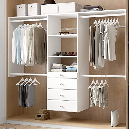 Easy Track OK7272 Deluxe Tower Closet Storage Wall Mounted Wardrobe Organizer Kit System with Shelves and Drawers for Bedroom with Hardware, White