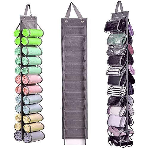 WwillDock Foldable Leggings Organizer Clothes, Legging Storage Bag, 24 Compartments Hanging Closet Organizers Suitable for Jeans, T-Shirts, Leggings, Towels etc (24 pockets, Gray)