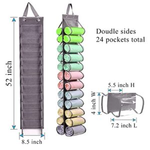 WwillDock Foldable Leggings Organizer Clothes, Legging Storage Bag, 24 Compartments Hanging Closet Organizers Suitable for Jeans, T-Shirts, Leggings, Towels etc (24 pockets, Gray)