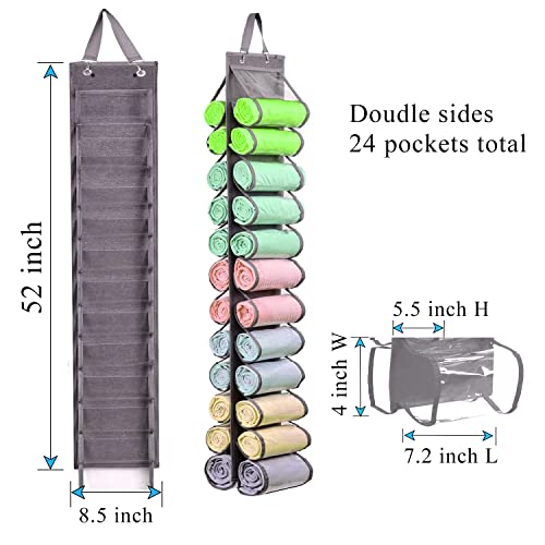 WwillDock Foldable Leggings Organizer Clothes, Legging Storage Bag, 24 Compartments Hanging Closet Organizers Suitable for Jeans, T-Shirts, Leggings, Towels etc (24 pockets, Gray)